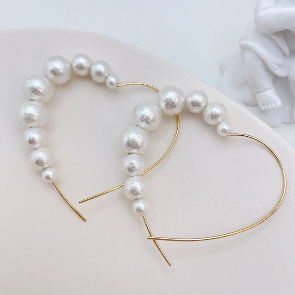 Japan Cotton Pearl Heart Shape Hoop Earrings - Picture 4 of 4